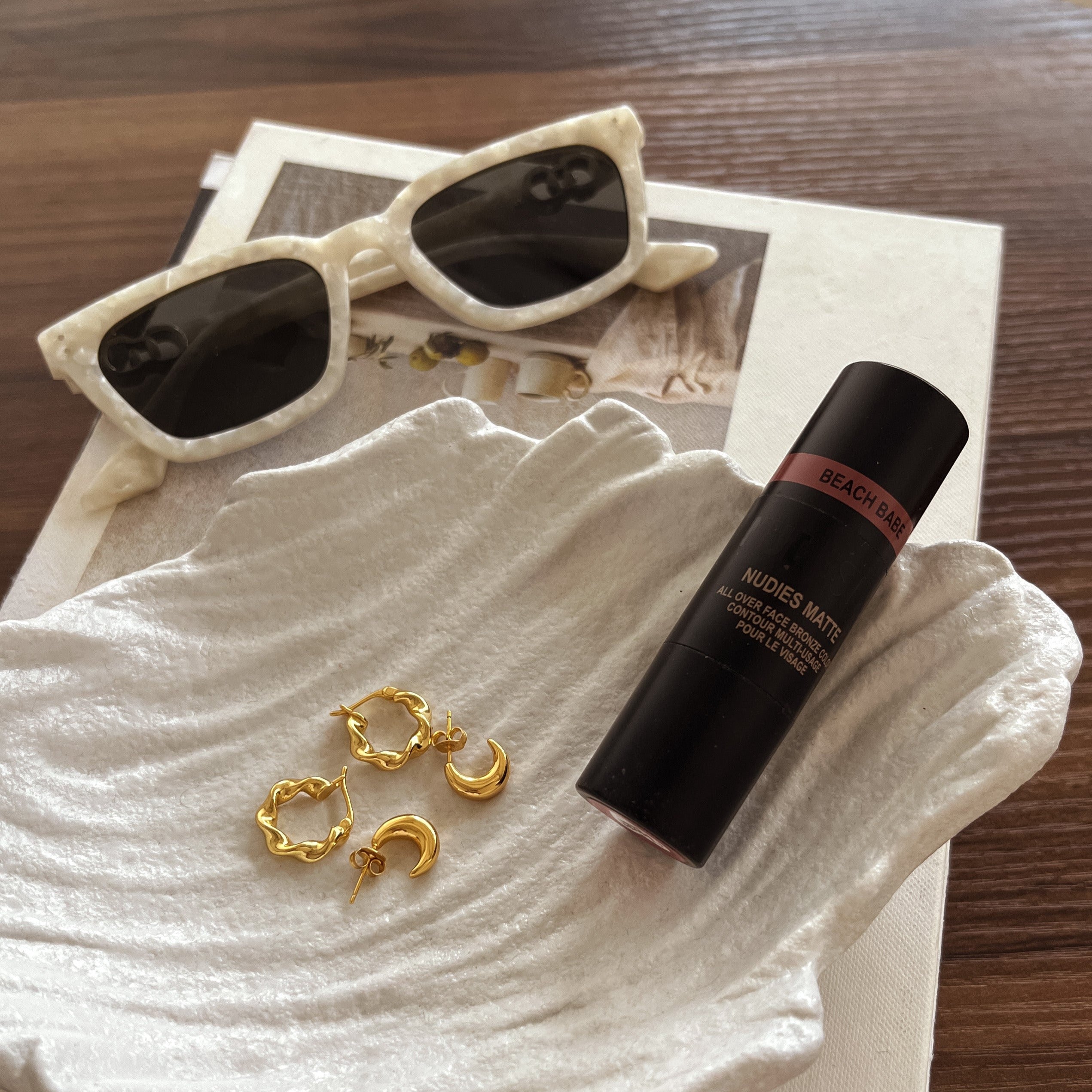 gentle monster jentle garden glasses with demi fine 18ct gold hoop earrings