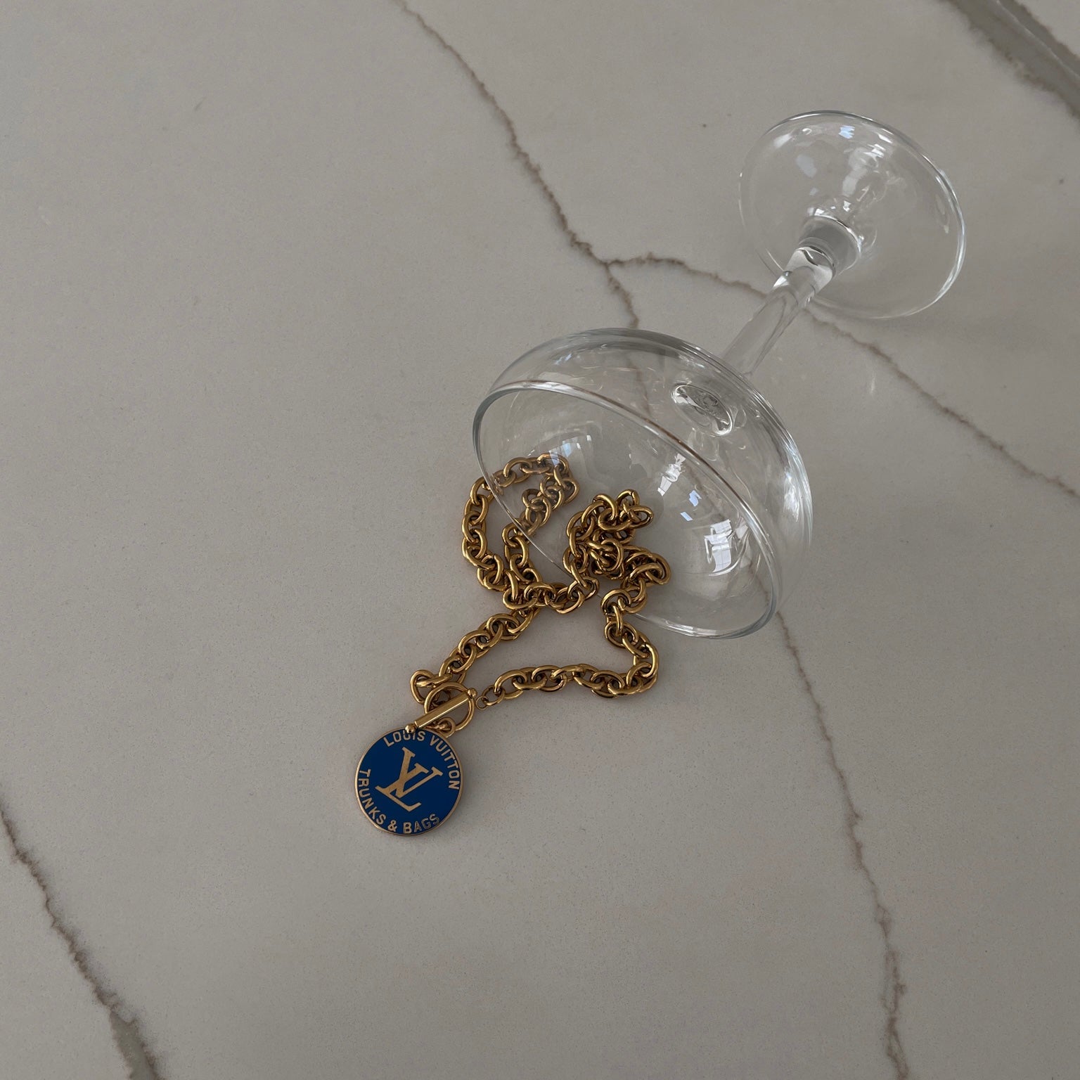 Louis Vuitton repurposed, upcycled Trunks Breloques vintage necklace in Blue exclusively at collectcora.com