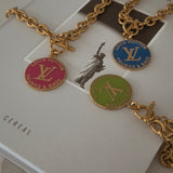 Louis Vuitton repurposed, upcycled Trunks Breloques vintage necklace exclusively at collectcora.com